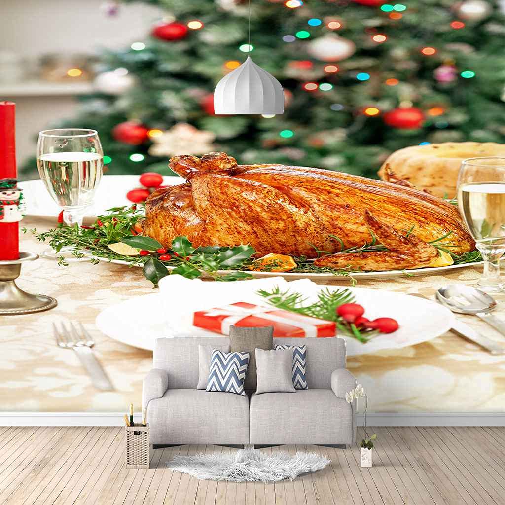 Décoration trompe l'oeil murale 200x140 cm avec poster Noël et effet 3D