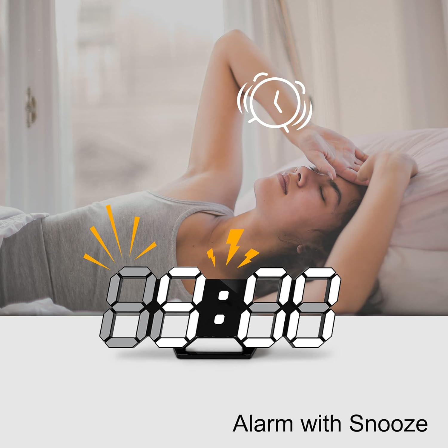 Image depicting the alarm function with snooze on the Deeyaple 3D LED Digital Wall Clock