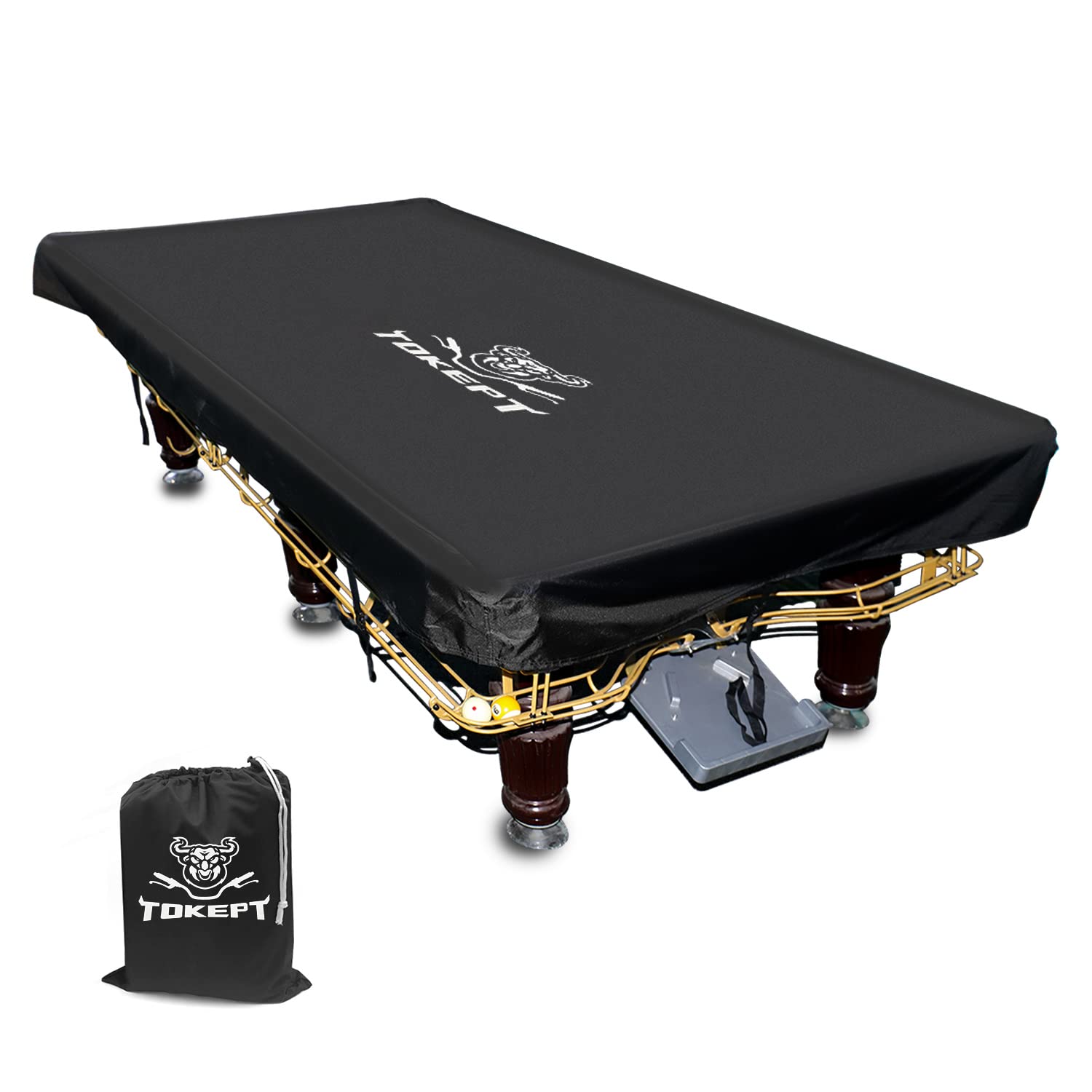 TokeptBilliard Table Cover Outdoor Waterproof Material Pool Table Cover with Windproof Buckle for 8FT Pool Table（Black）