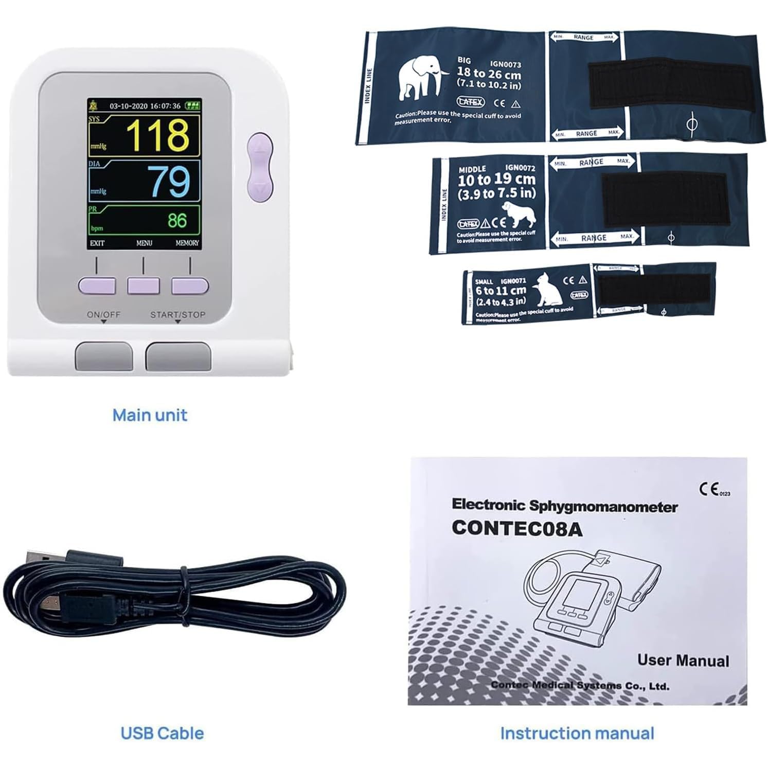 Misuratore di Pressione Arteriosa per Animali Domestici, Sfigmomanometro Elettronico a 3 modalità, Attrezzatura Veterinaria Digitale con 3 Polsini, Uso per La Cura di Cani/Gatti/Elefanti