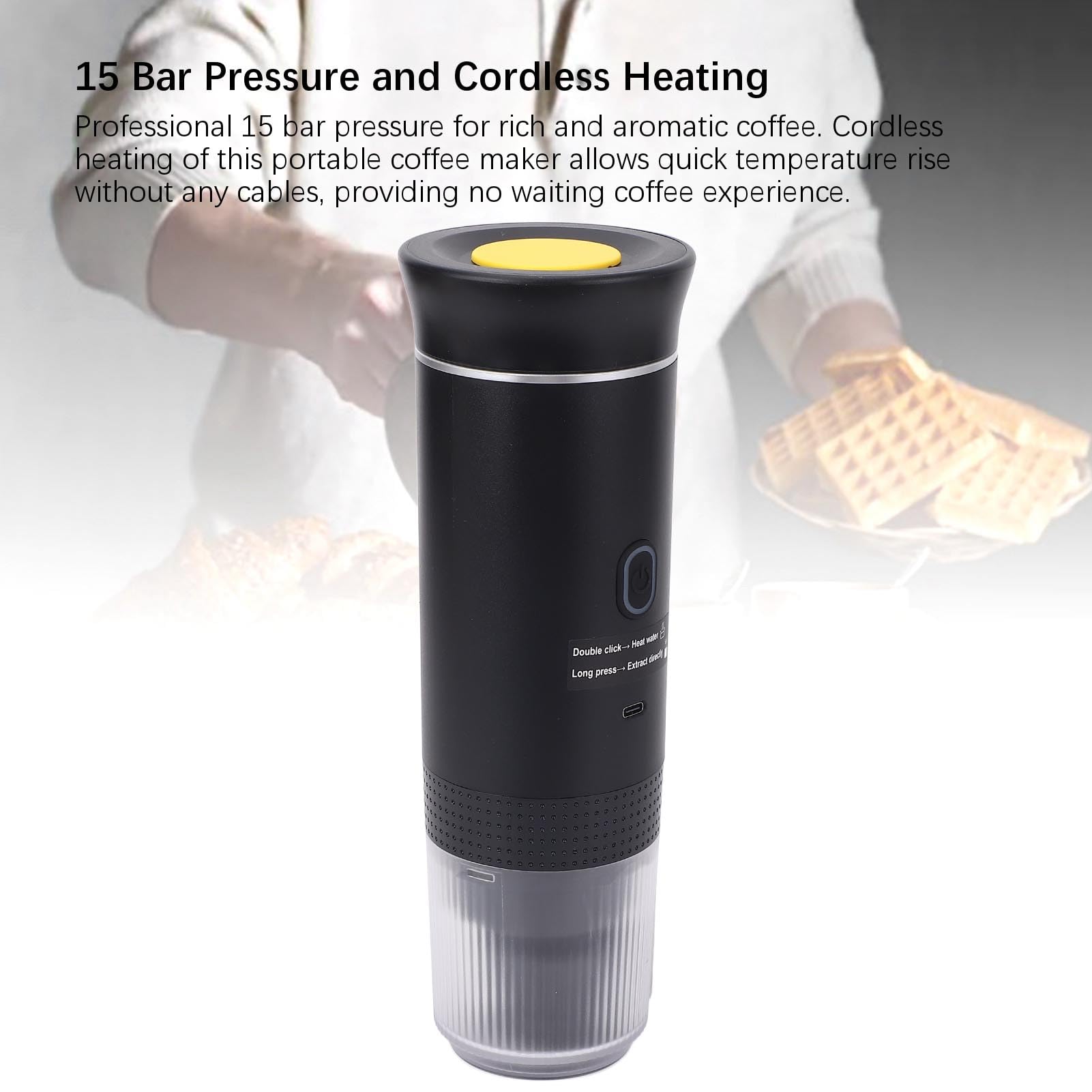 Yunir Máquina de café Espresso Eléctrica Portátil, 15 Bar, Recargable, 2 en 1, Máquina de café Eléctrica Multifunción, Extracción con una Tecla, Compatible con Cápsulas NS para