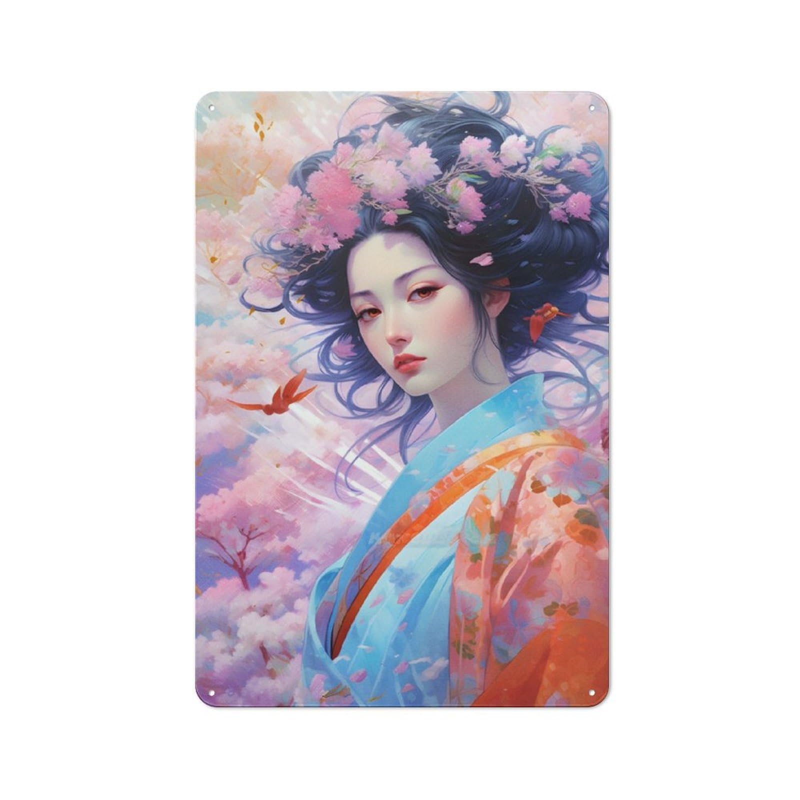 Junmoney Girls Cherry Blossom Tin Wall Plaque 30X20cm With For Guest Room Or Hallway, For Home Office, Studio And Craft Room Walls