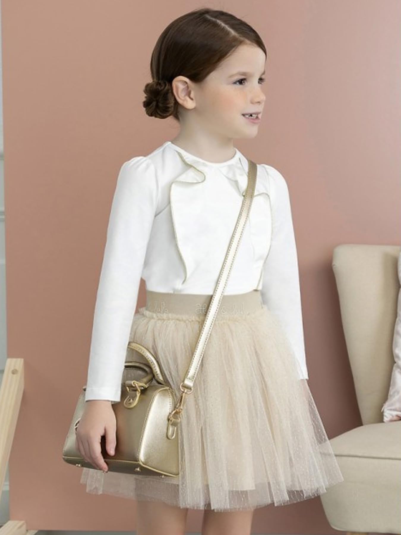ABEL & Lula Gonna in Tulle Glitter con Pieghe ed Elastico in Vita. (IT, età, 8 Anni, Regular, Oro)