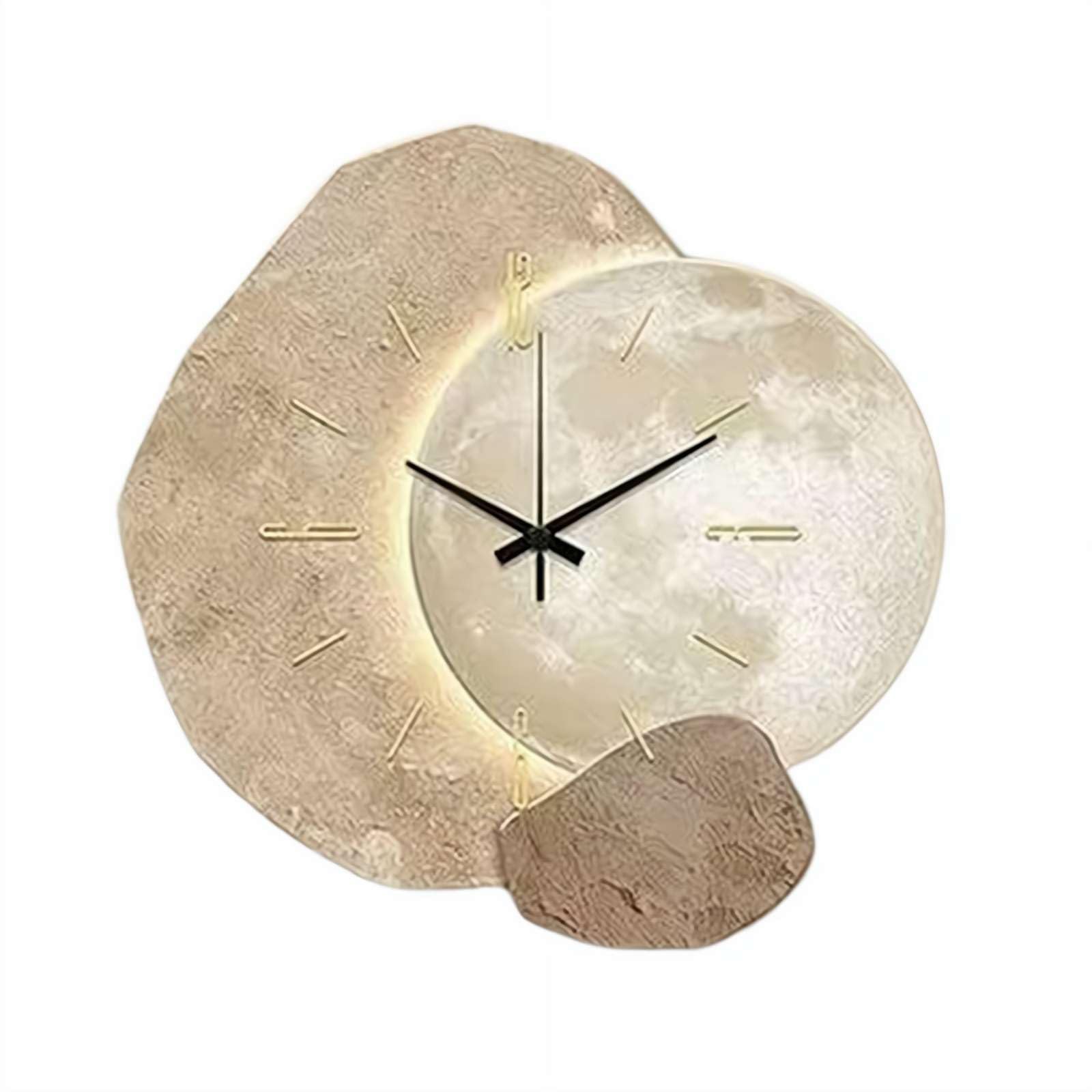 Silent Moon Wall Clock 11.8" Modern Design Non Ticking Full Moon Clock USB Rechargeable Clock with Warm LED Strip for Living Room Bedroom Decor