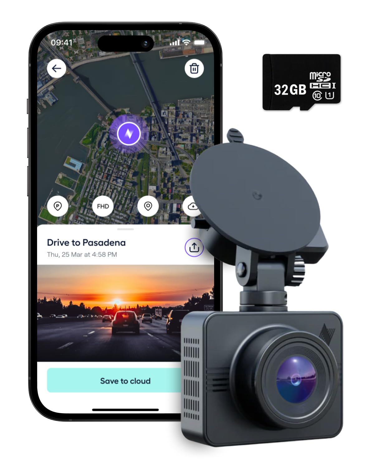 NexarBeam GPS Dash Cam - Dash Camera for Cars with 32GB SD Card Included Unlimited Cloud Storage 24H Parking Mode Dash Cam for Cars. Wireless Car Camera with 1-Year Nexar Classic App Subscription