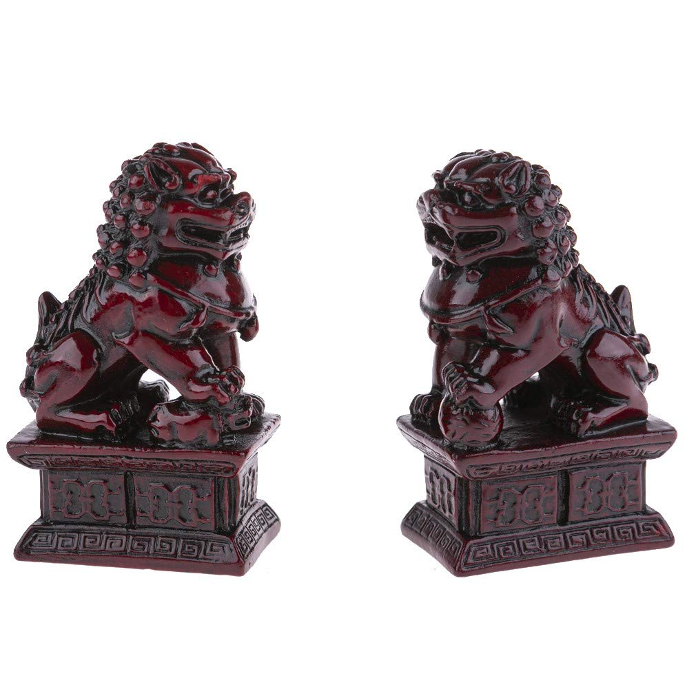 lachineuse - Statuetka chińskich lwów czerwona – 2 figurki fu psów – 10,5 x 6 x 4 cm – azjatycka chińska dekoracja – Feng Shui dekoracja do domu, biura, wnętrz, pomysł na prezent Chiny Azja
