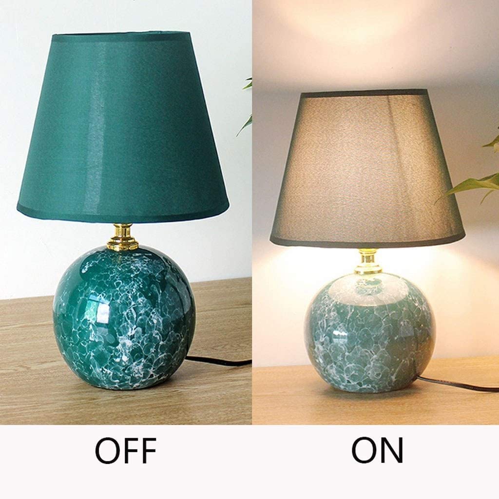 Lampka nocna Retro Ceramiczna Lampa Stołowa Sypialnia Salon Biuro LED Lampa Biurkowa Lampka Nocna Abażur Z Tkaniny E27 Lampa Stołowa lampa stołowa (Color : Dark green, Size : Remote Control Switch)