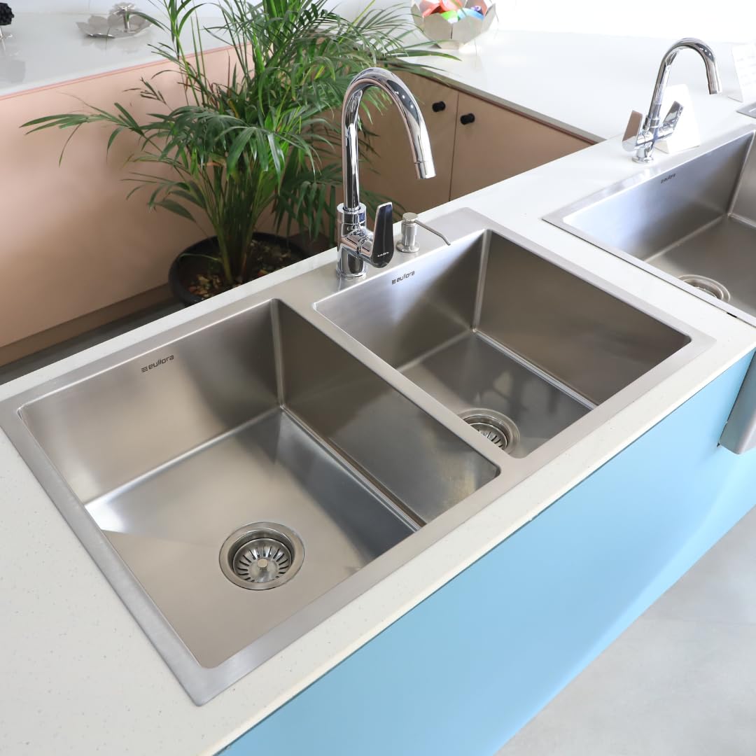 Eullora 304 Grade Stainless Steel Handmade Double Bowl Premium Kitchen Sink, Matt Finish.37" x 18" x 9" (B0BTMG2Q2W) Amazon Price History, Amazon Price Tracker