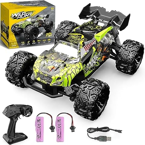KAIMIO 1/20 All Terrain RC Car, 20+KMH Monster Truck, 2.4Ghz Off-Road RC Vehicle with 2 Batteries, Suitable for Adults and Beginners, for Boys and Girls (Green) Cover