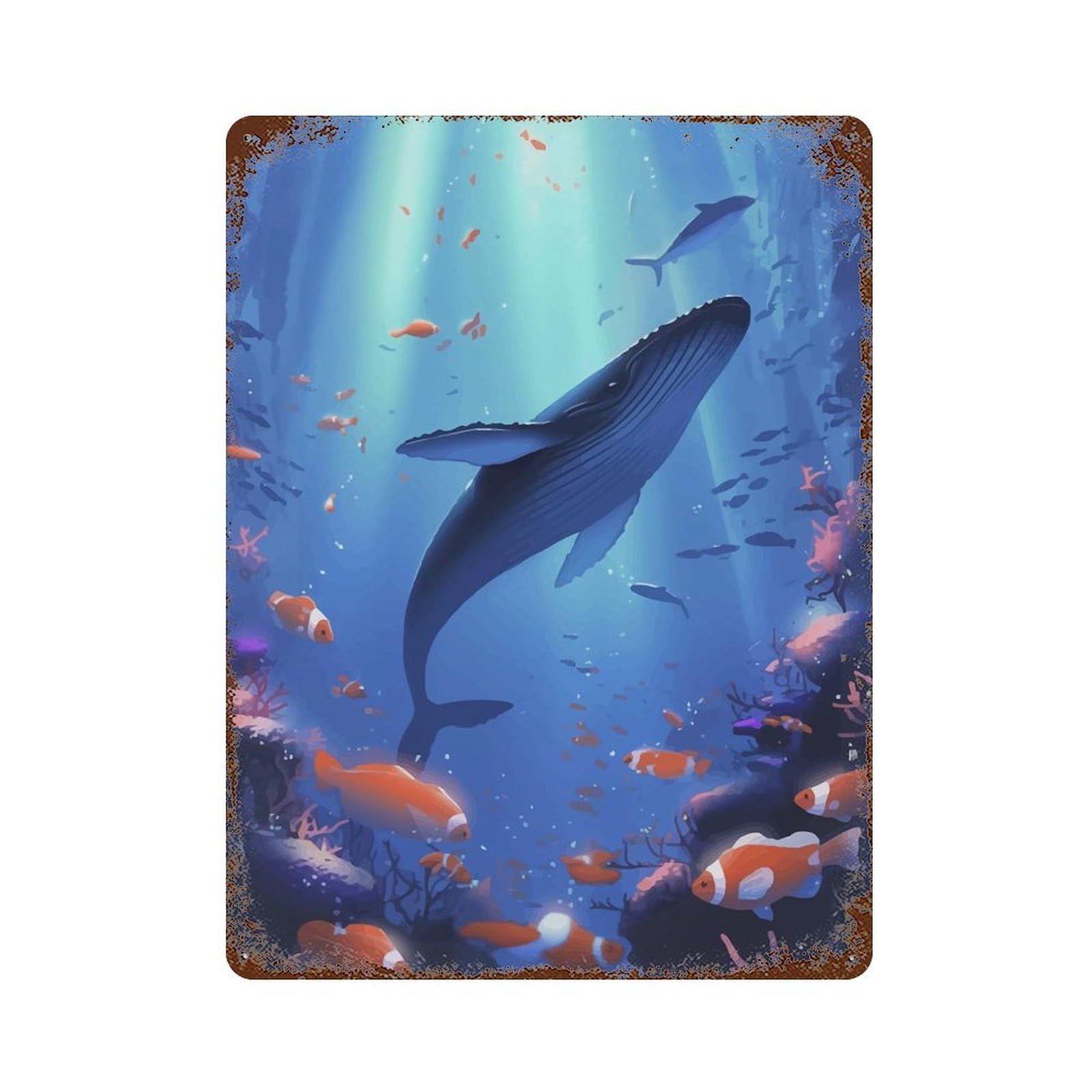 Humpback Whale Underwater Weathered Tin Sign 15.7"x11.8", Classic Wall Plaque for Patio, Garden Room And Bar Decor