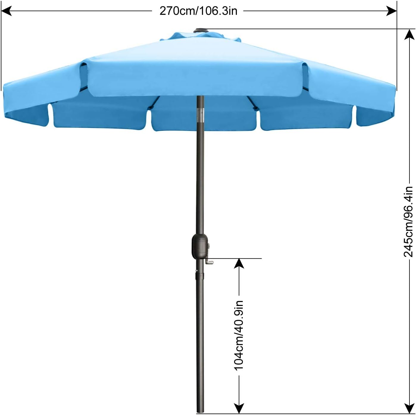 ABCCANOPY 9ft Scalloped Patio Umbrella, Outdoor Table Umbrella with Tilt and Crank, Fiberglass Ribs Deck Umbrella for Patio, Pool, Garden, Picnic (Turquoise) - Image 3
