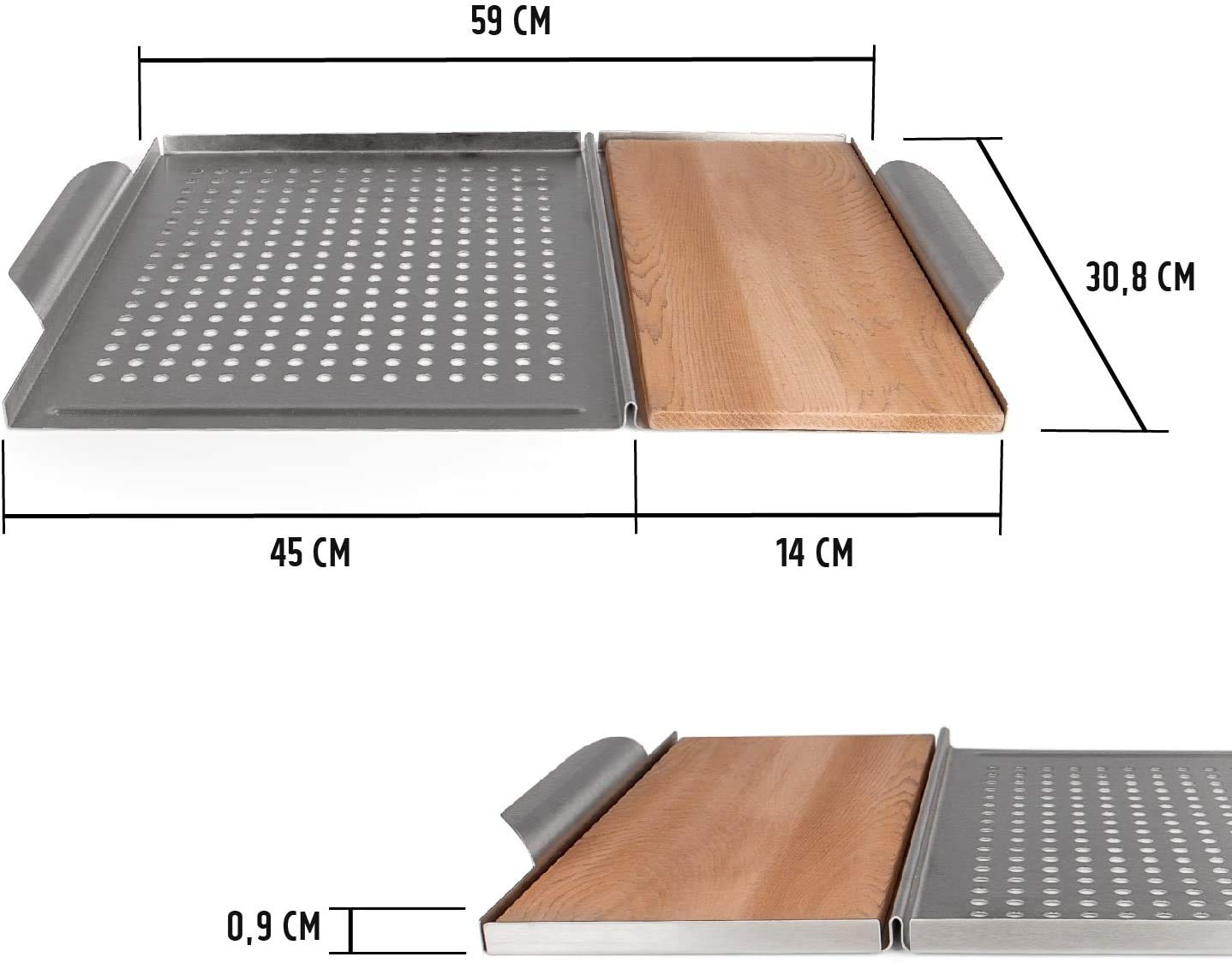 Rustler Plancha de Acero Inoxidable para Parrilla - Plancha de Cedro para Parrilla - para Asar Pescado, Carne o Verduras - 45 x 30.5 x 3 cm