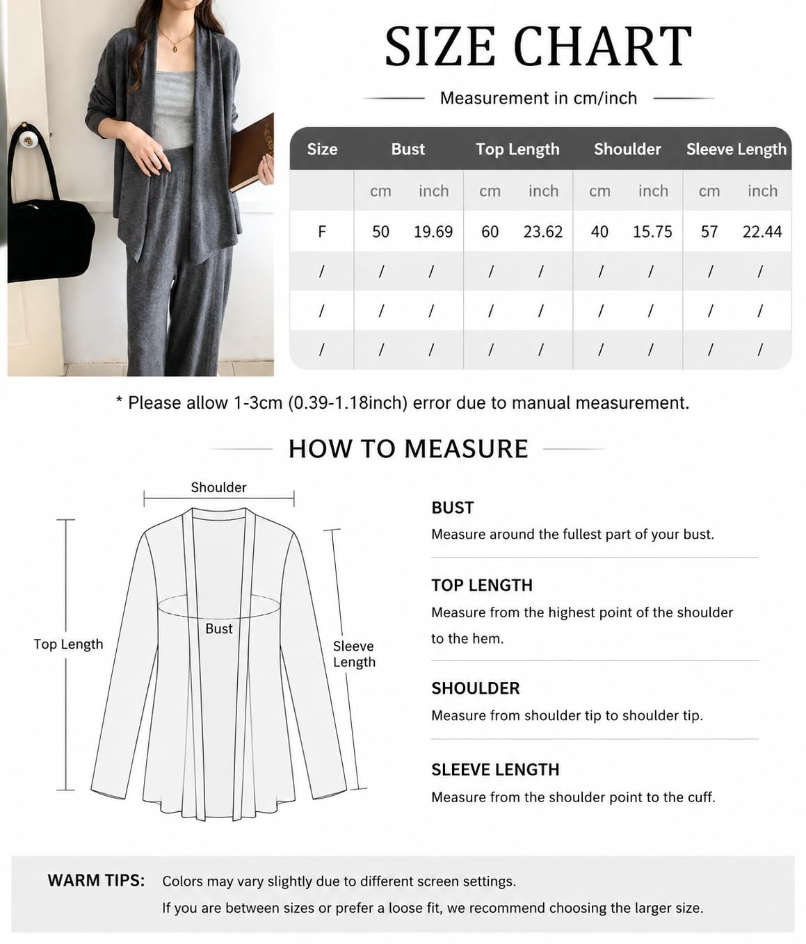 Chaqueta De Punto Mujer Cárdigan De Mujer 100% Lana Merino Sin Cuello Ni Frente Abierto Suéter De Punto Suave Y Ligero Prenda De Manga Larga para Mujer Ideal para Otoño Uso Casual Nego
