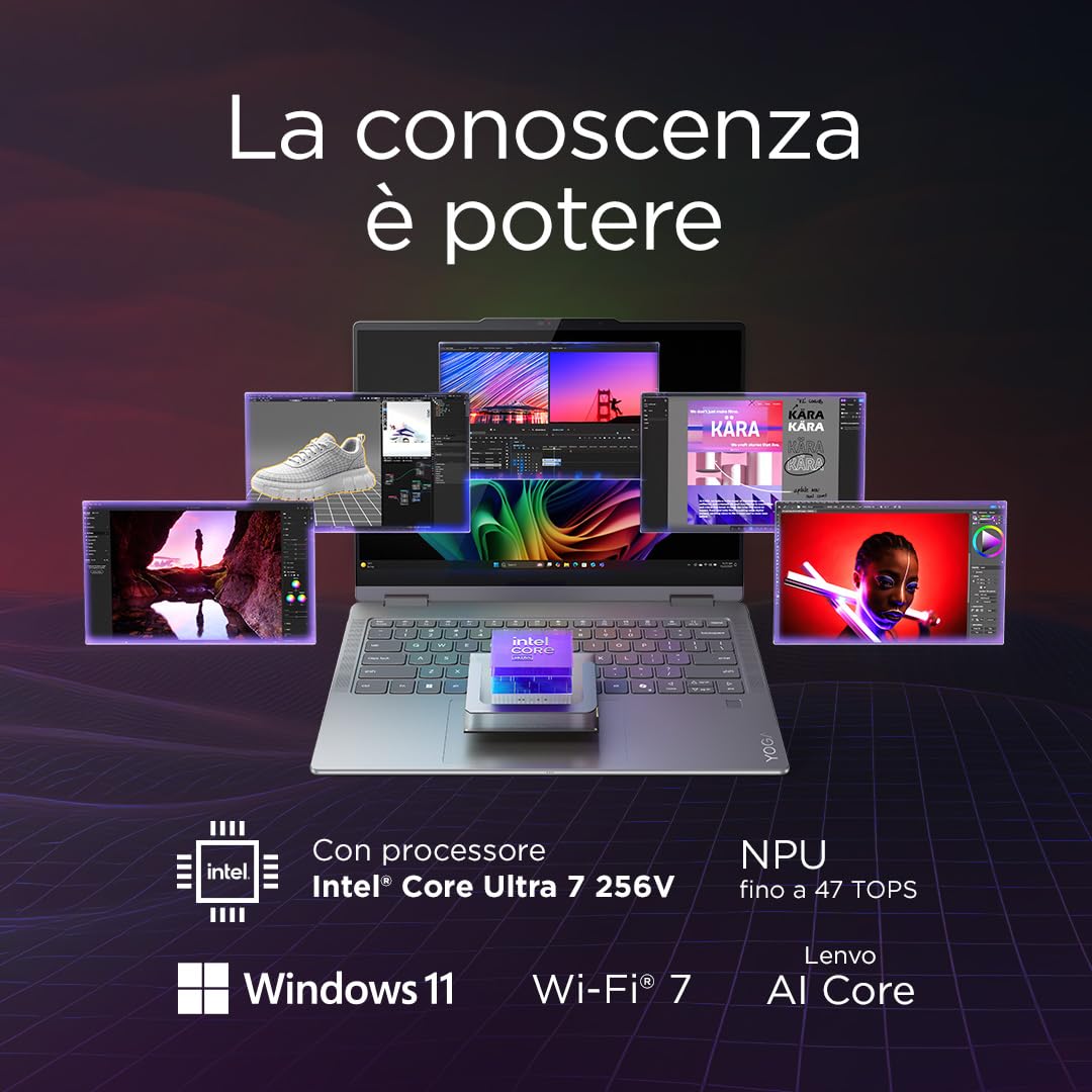 Lenovo Yoga 7 2 in 1 Notebook Copilot+ PC Convertible Touch 14" OLED WUXGA Intel Core Ultra 7 256V RAM 16 GB SSD 512 GB Windows 11 Home WiFi 7 Luna Grey