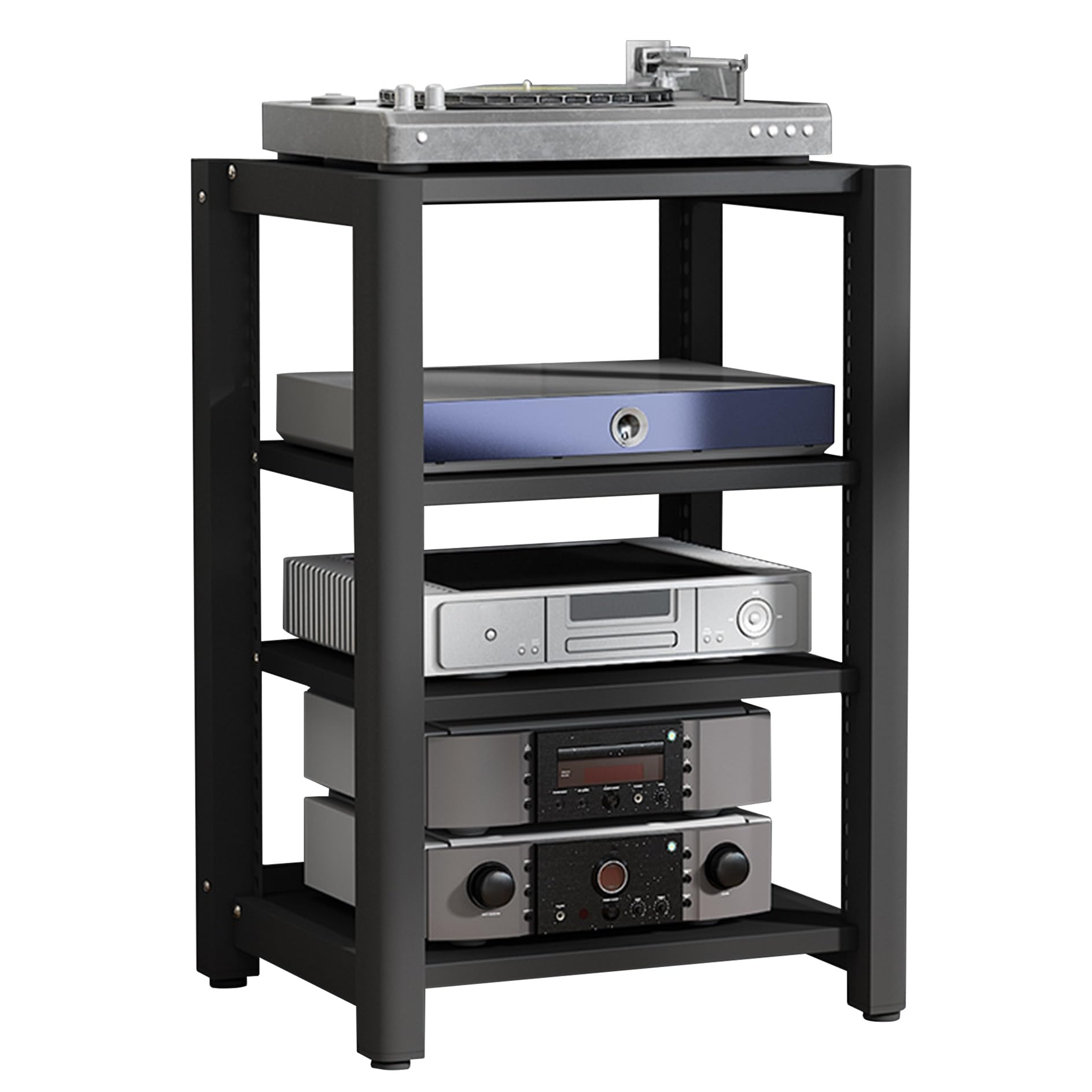 Generico Supporto multimediale AV a 4 Ripiani in Legno - Supporto Stereo per Xbox, proiettore, TV e Accessori Audio Video - Ripiano portaoggetti per Dvd Hi-Fi e Supporto per Giradischi