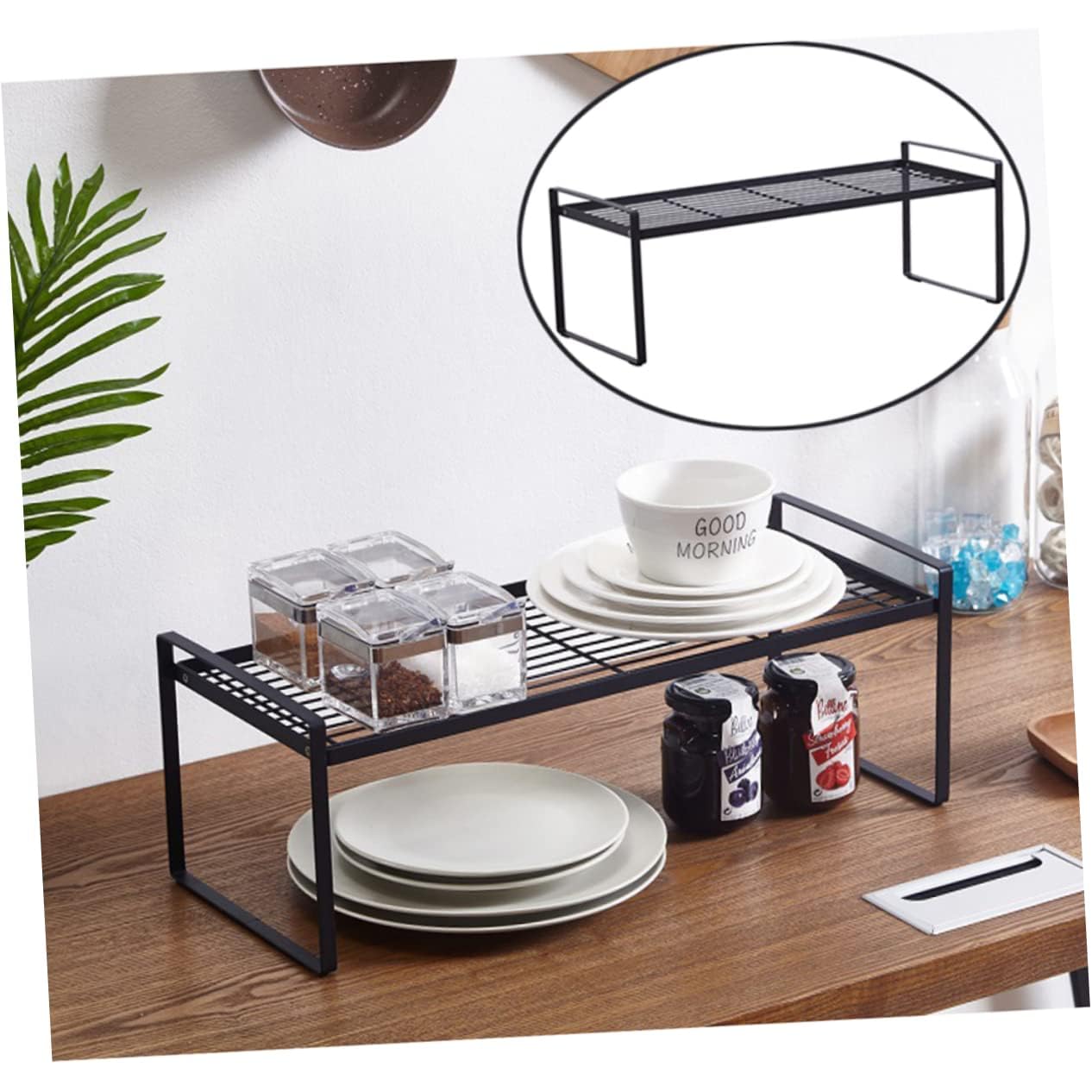 OFFSCH Wrought Iron Layered Shelf Storage Rack for Kitchen Black Pot Storage User Friendly Design Easy to Move for Home and Restaurant Use Smooth Finish and Construction