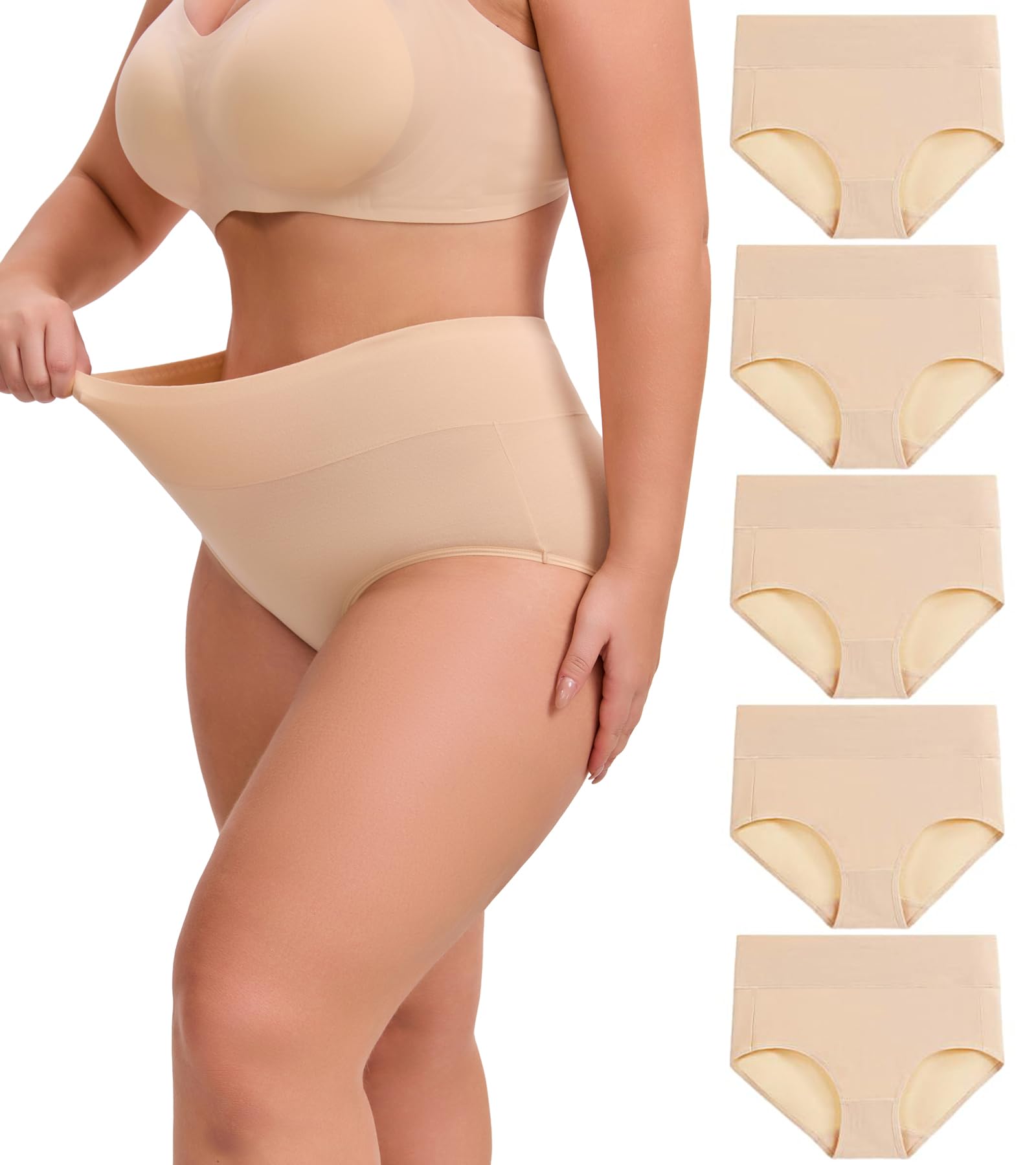 Plus Size XL-5XL Women's Cotton Underwear High Waisted Briefs Full Coverage Women's Panties