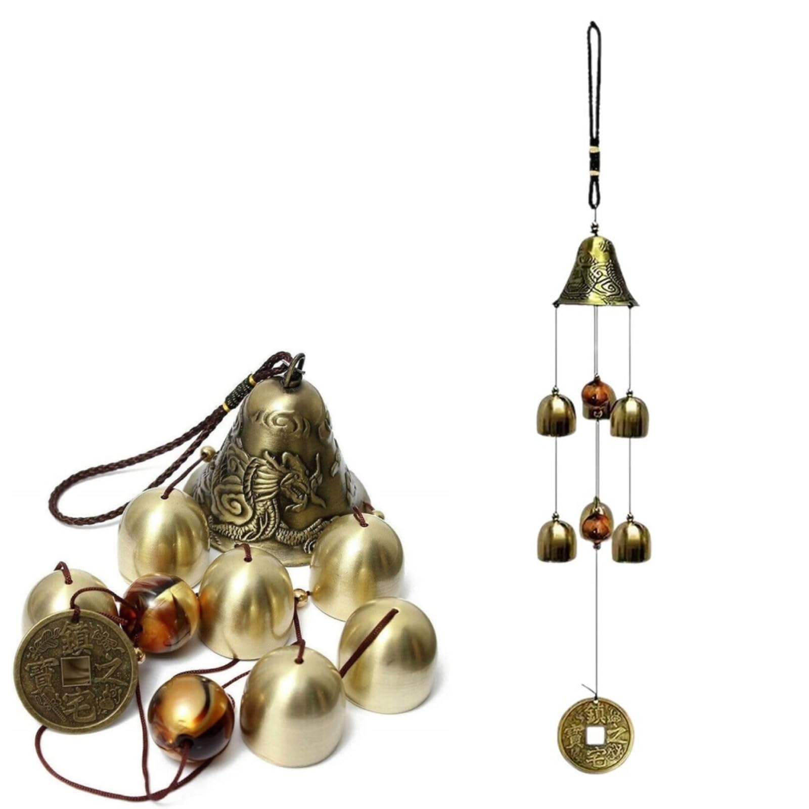 Campanas de viento de la suerte, campanas de viento colgantes de metal Feng Shui, campanas pequeñas, campanillas de viento colgantes, campanillas de viento de primavera para jardín, patio, decoración