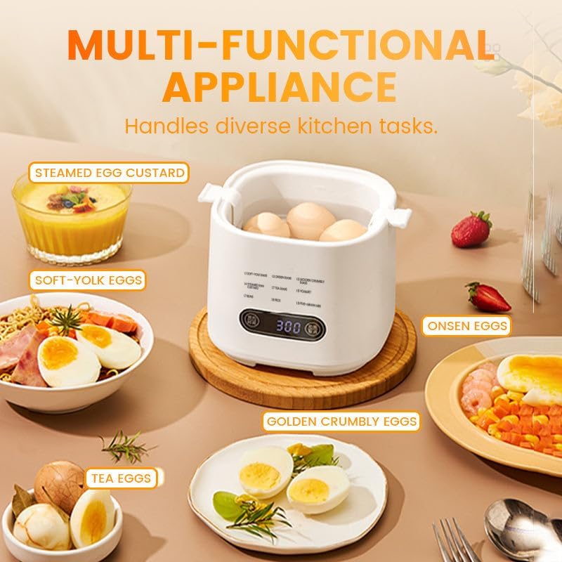 Mini Multi-Functional Egg Cooker Set with Smart Touch Panel, Electric Rapid Egg Cooker, Egg Steamer with Auto Shut-Off, Precise Temperature Control for Hard Boiled, Soft Boiled, Poached (Set C)
