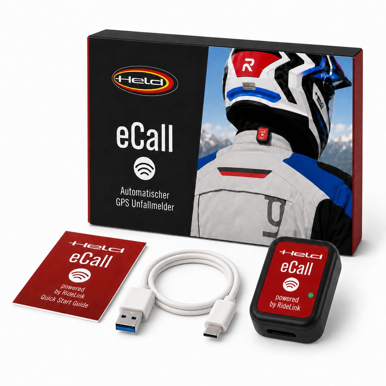 Held eCall Sensor Powered by RideLink para Chaqueta de Moto, Detector automático de Accidentes con detección de caídas, Ayuda rápida en Caso de caída y accidente, Llamada electrónica con aplicación