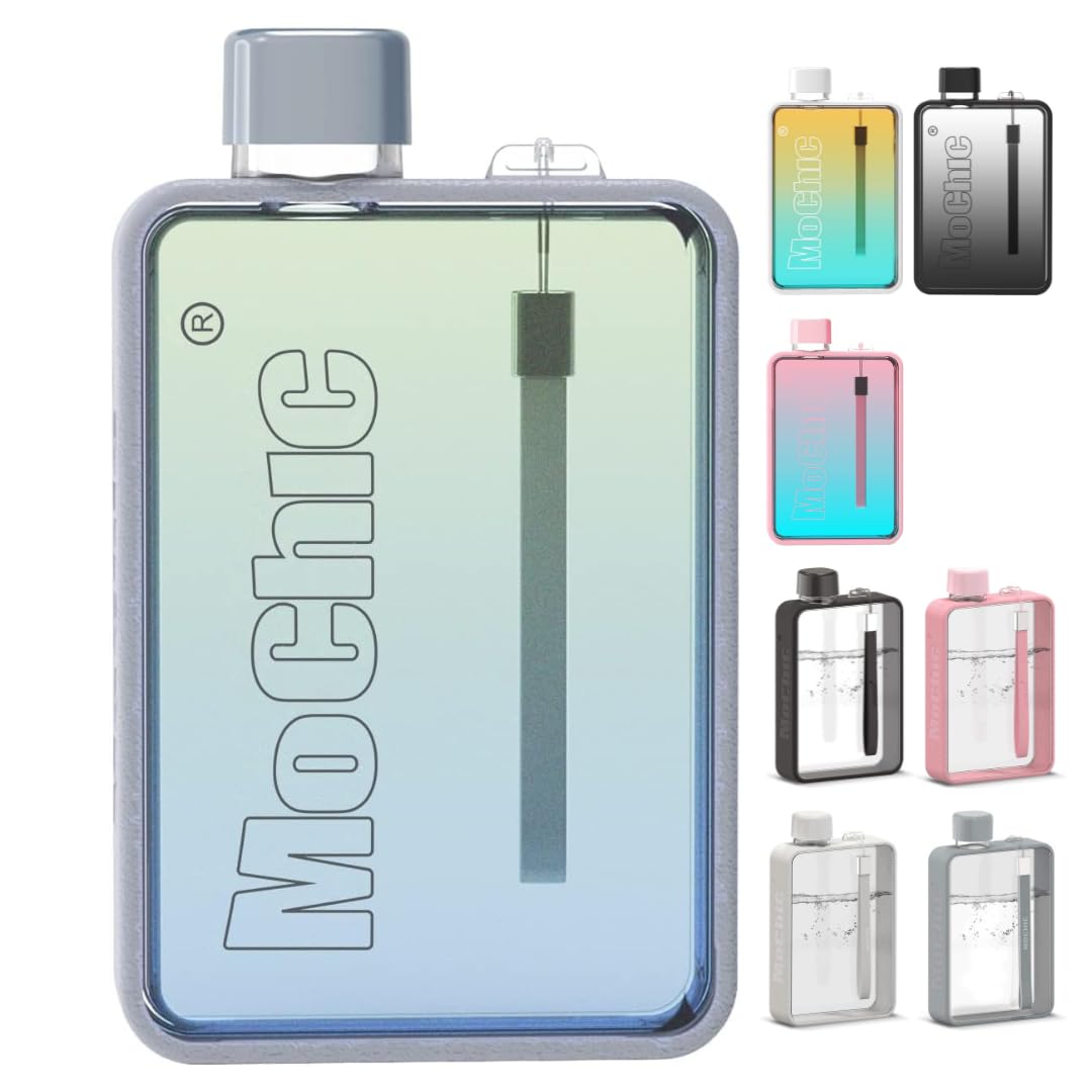 MOCHIC CUP Mochic 13oz Portable Water Flask Flat Water Bottle for Purse Mug BPA Free A5 Slim Square Water Bottle Flask Leak Proof Plastic Flask Bottle for Travel (Gradient Grey)