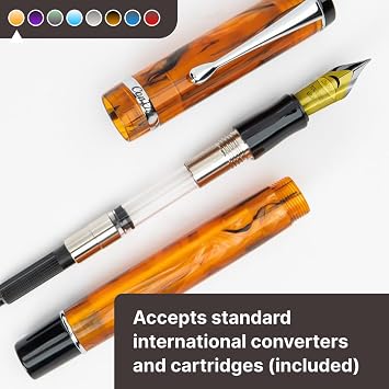 Conklin Duragraph Fountain Pen Amber - 14K Fine Solid Gold Nib - Luxury Writing Instrument with Warm Amber Finish - Ideal Gift for Collectors & Professionals