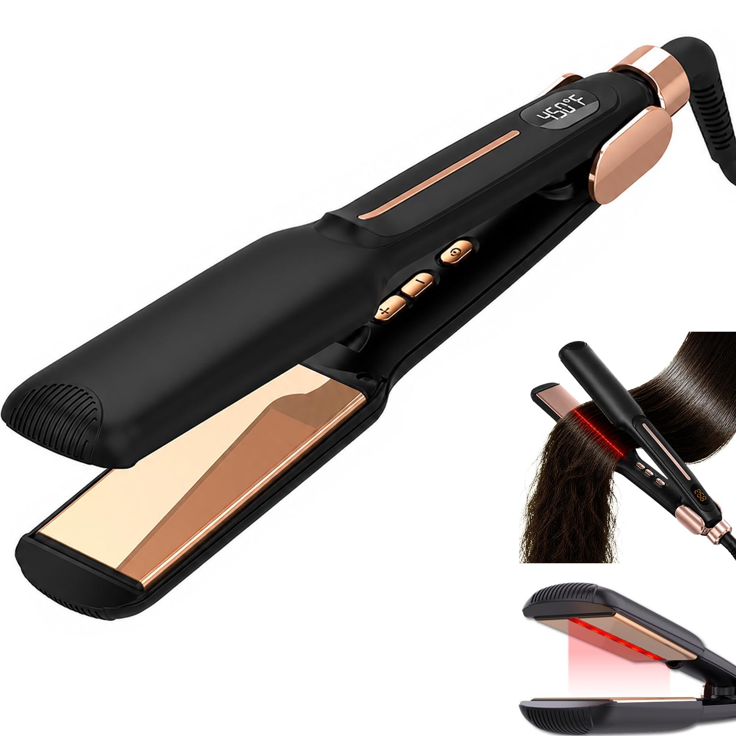 1.75" Titanium Flat Iron Hair Straightener for Women with Infrared Black