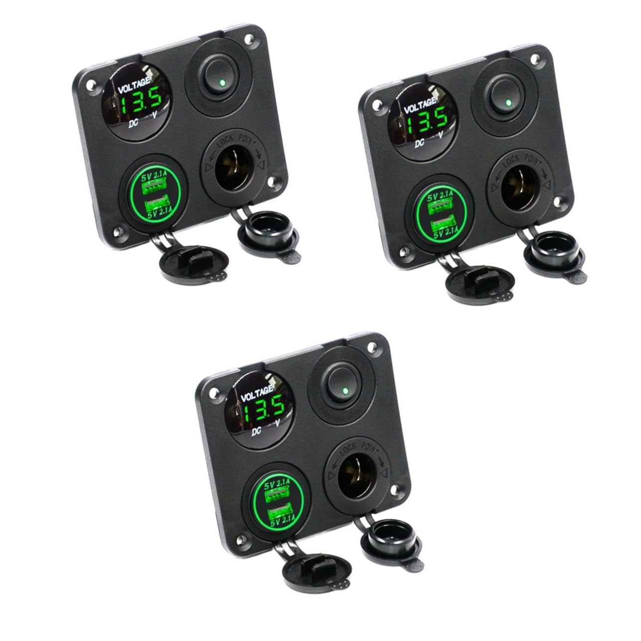 jojofuny 3piezas Cargador Usb Doble Medidor De Voltaje Led Verde y Panel Para Coche y Barco Fácil De Instalar y Duradero