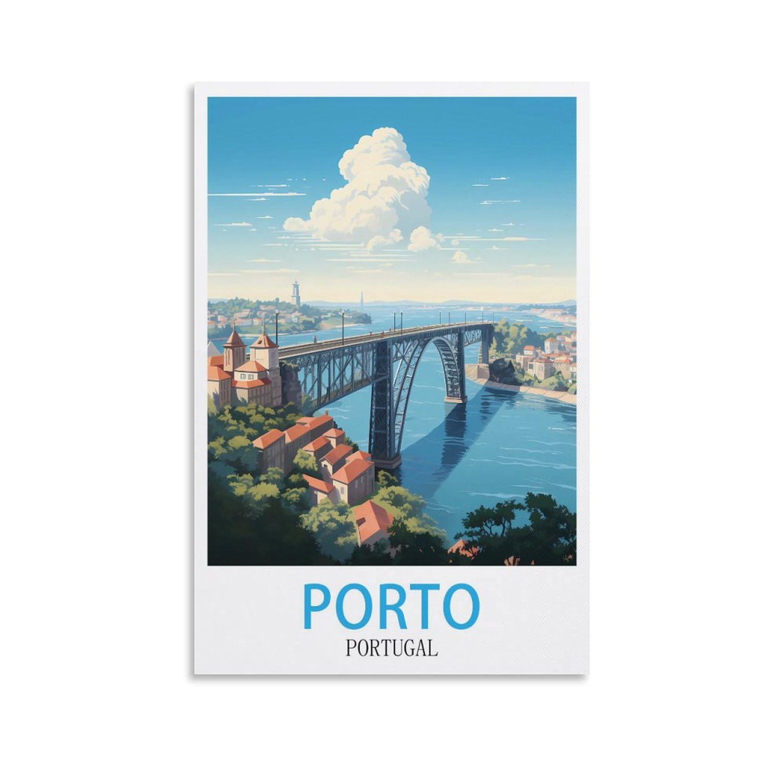 Fuudang Unframe-Style Porto Portugal Vintage Travel Poster 16X24inch(40X60cm) Canvas Art Poster And Wall Art Picture Print Modern Family Bedroom Decor Posters