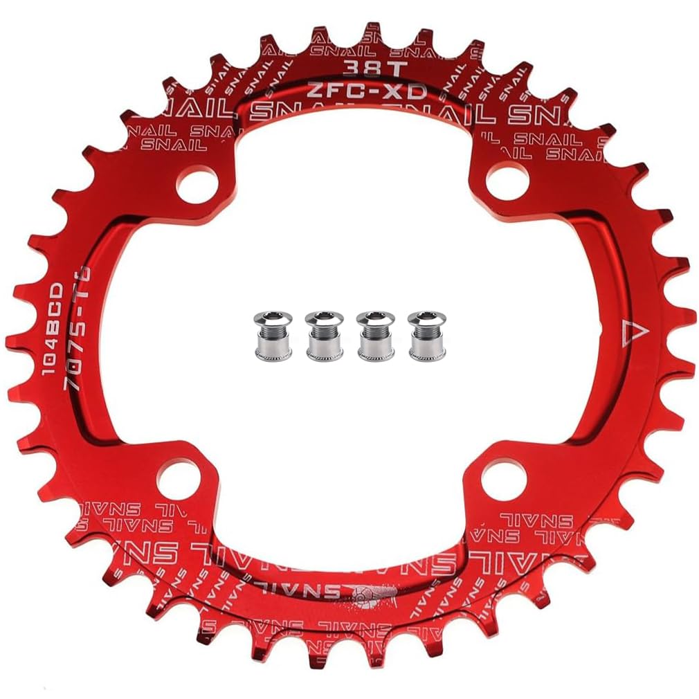 CYSKY Narrow Wide Chainring 38T 104 BCD Bike Single Chainring with 9 10 11 Speed for Road Bike Mountain Bike BMX MTB(Red) (38T)
