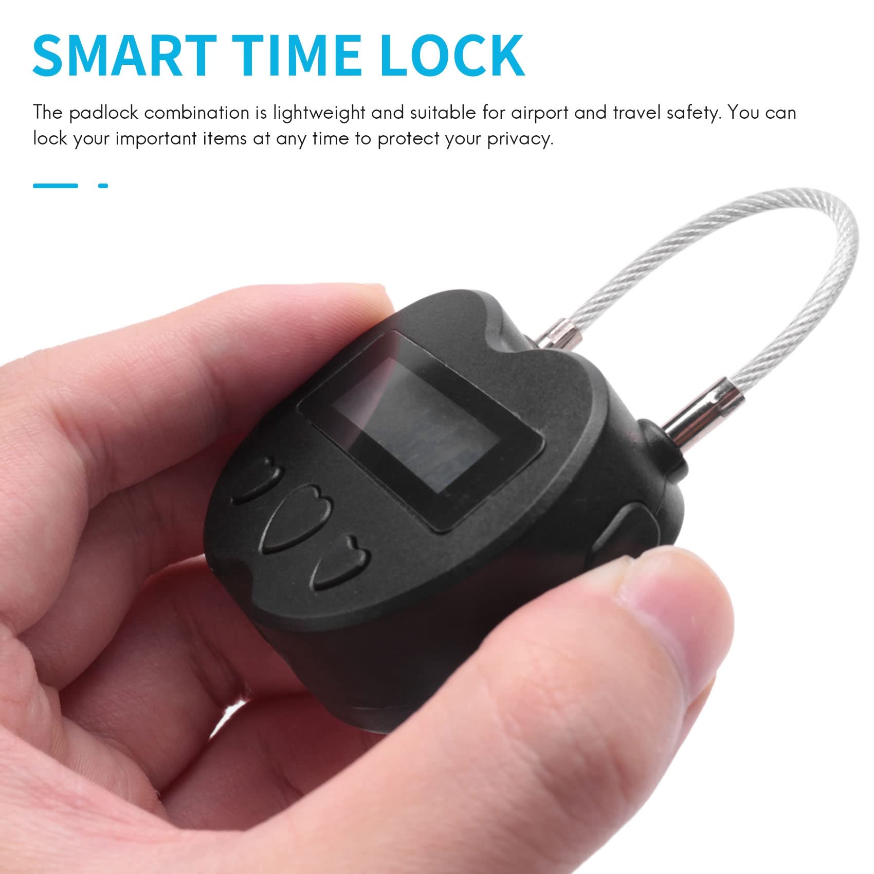 Yoiimiya Smart Time Lock Time Lock USB Rechargeable Temporary Timer Padlock Travel Electronic Timer Black - Image 3