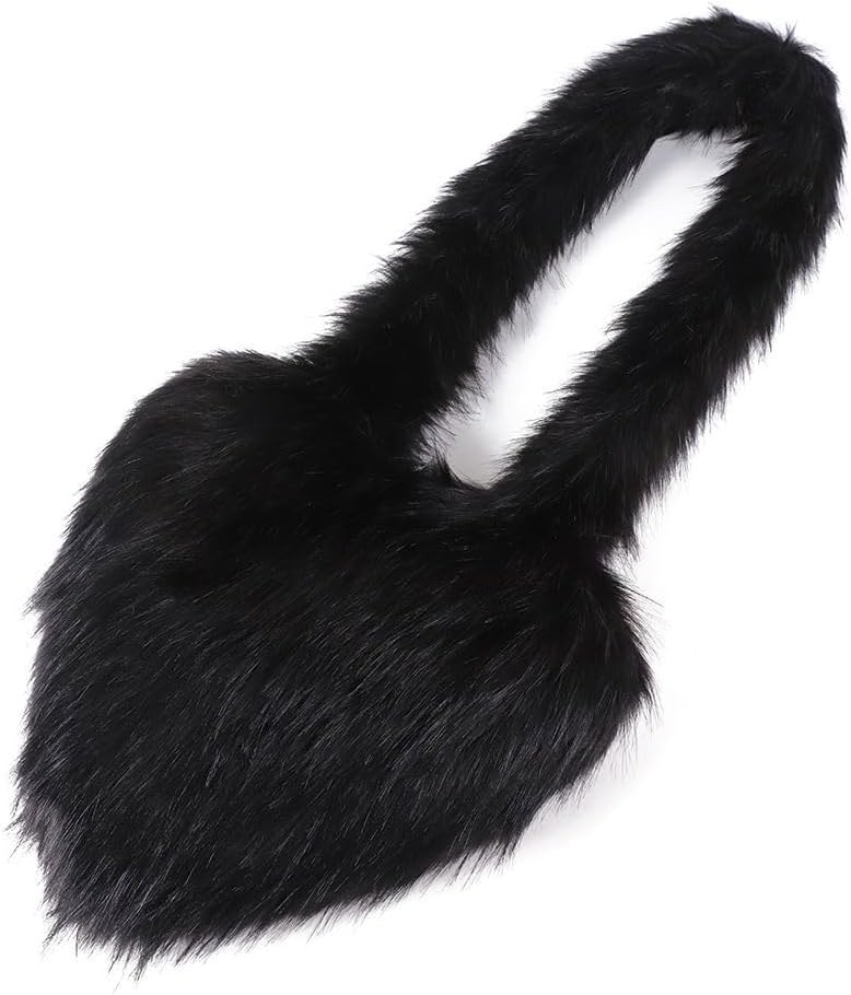 Womens Faux Fur Shoulder Bag Furry Purse Handbag Crossbody Bag Heart Shaped with Shoulder Strap | Faux Fur, Furry, Purse, Heart Shaped, with Shoulder Strap - Image 3