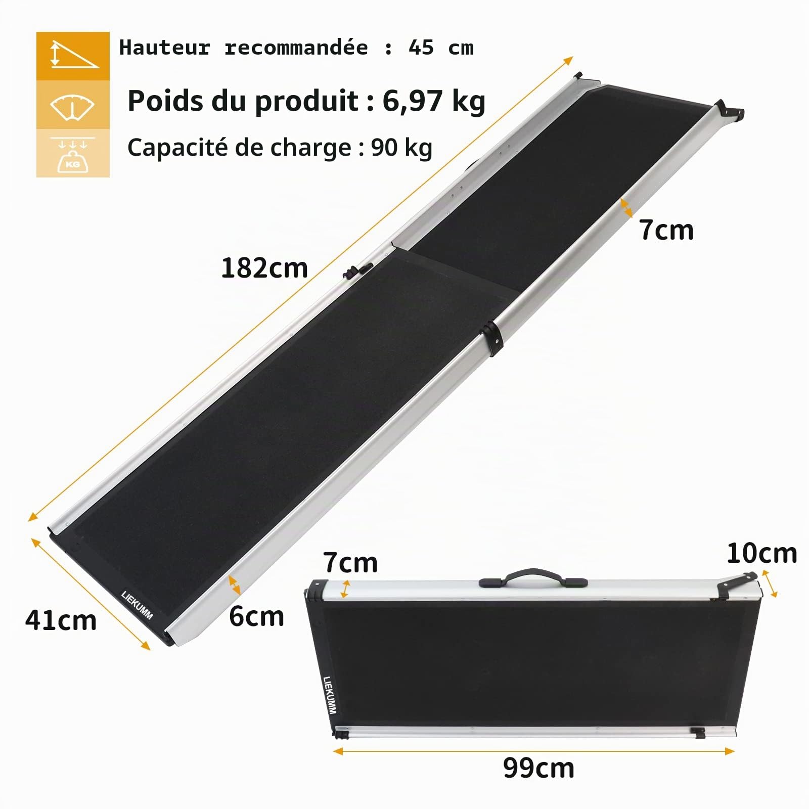 LIEKUMM Rampe Télescopique pour Chiens 180 cm Capacité 90 kg