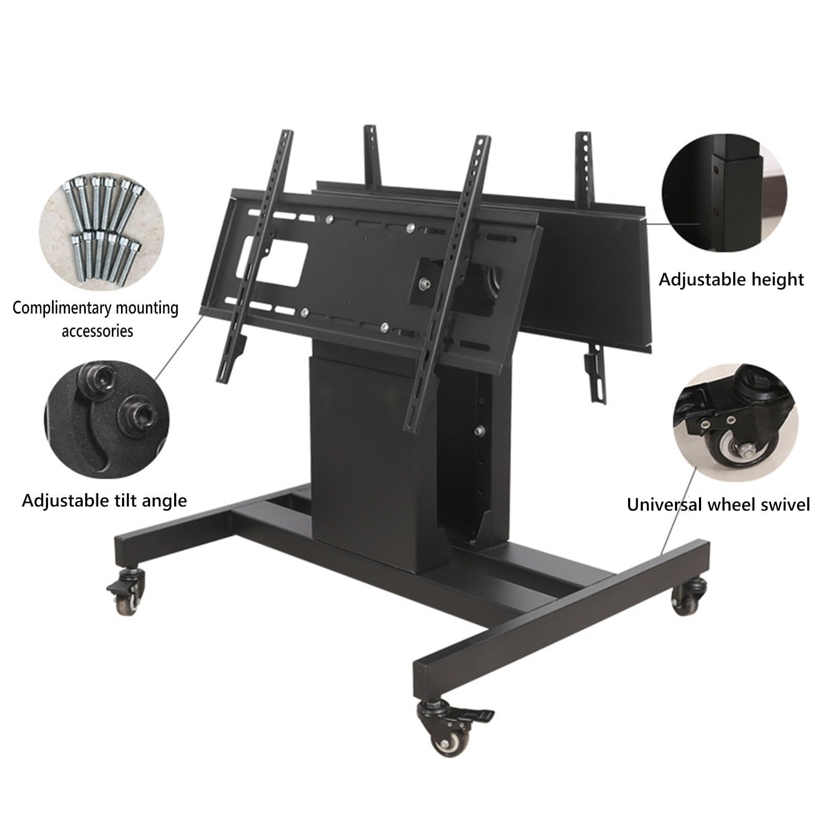 Carrello TV mobile con ruote - Carrello monitor basso per TV da 32-70 pollici, può contenere due schermi, supporto da pavimento universale per TV da sala conferenze,