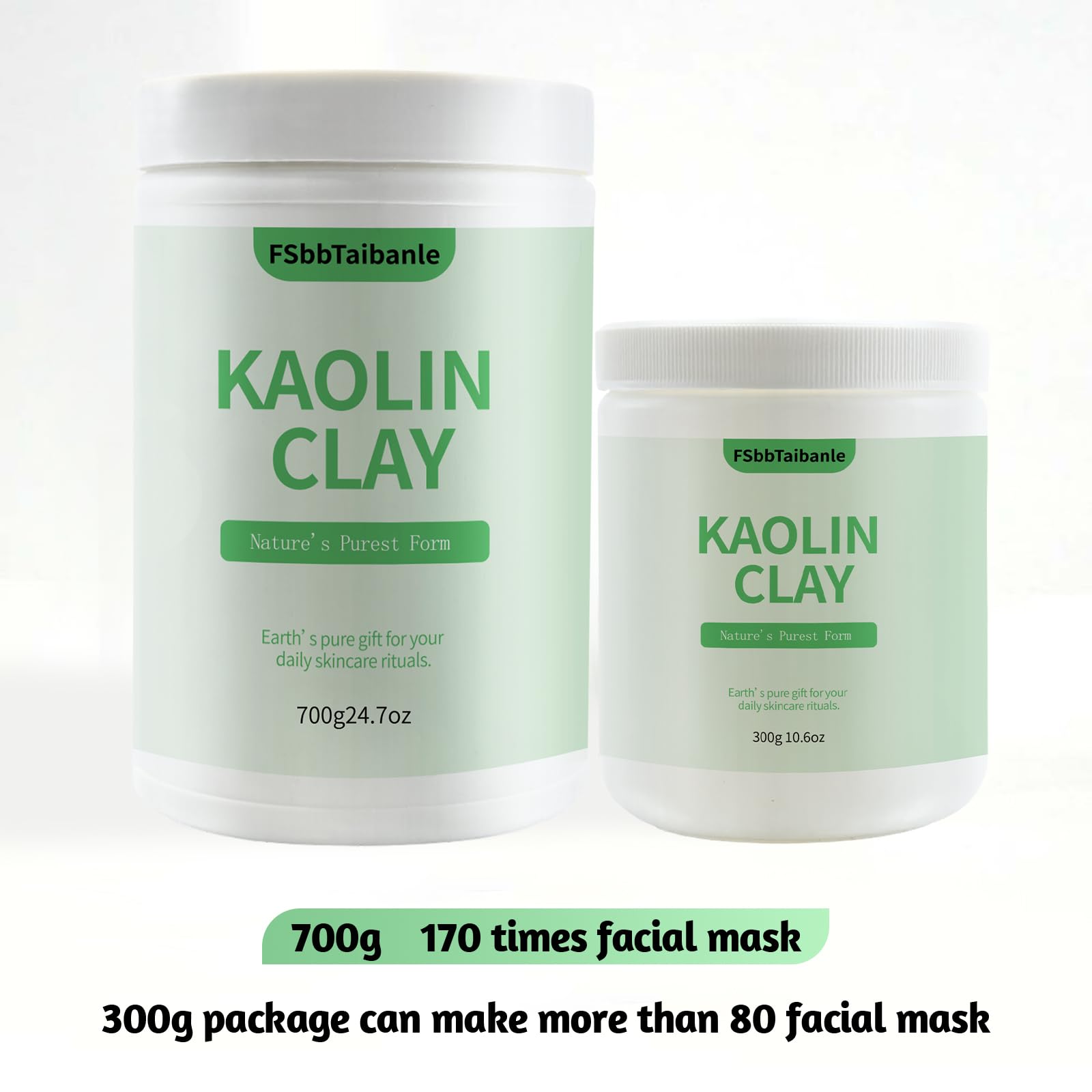 Weißes Kaolin-Tonpulver, 100 % natürlich, ultrafein, kosmetische Qualität, sanfte und glatte Textur für natürliche DIY-Hautreiniger, Masken und Peelings und mehr (300 ml)