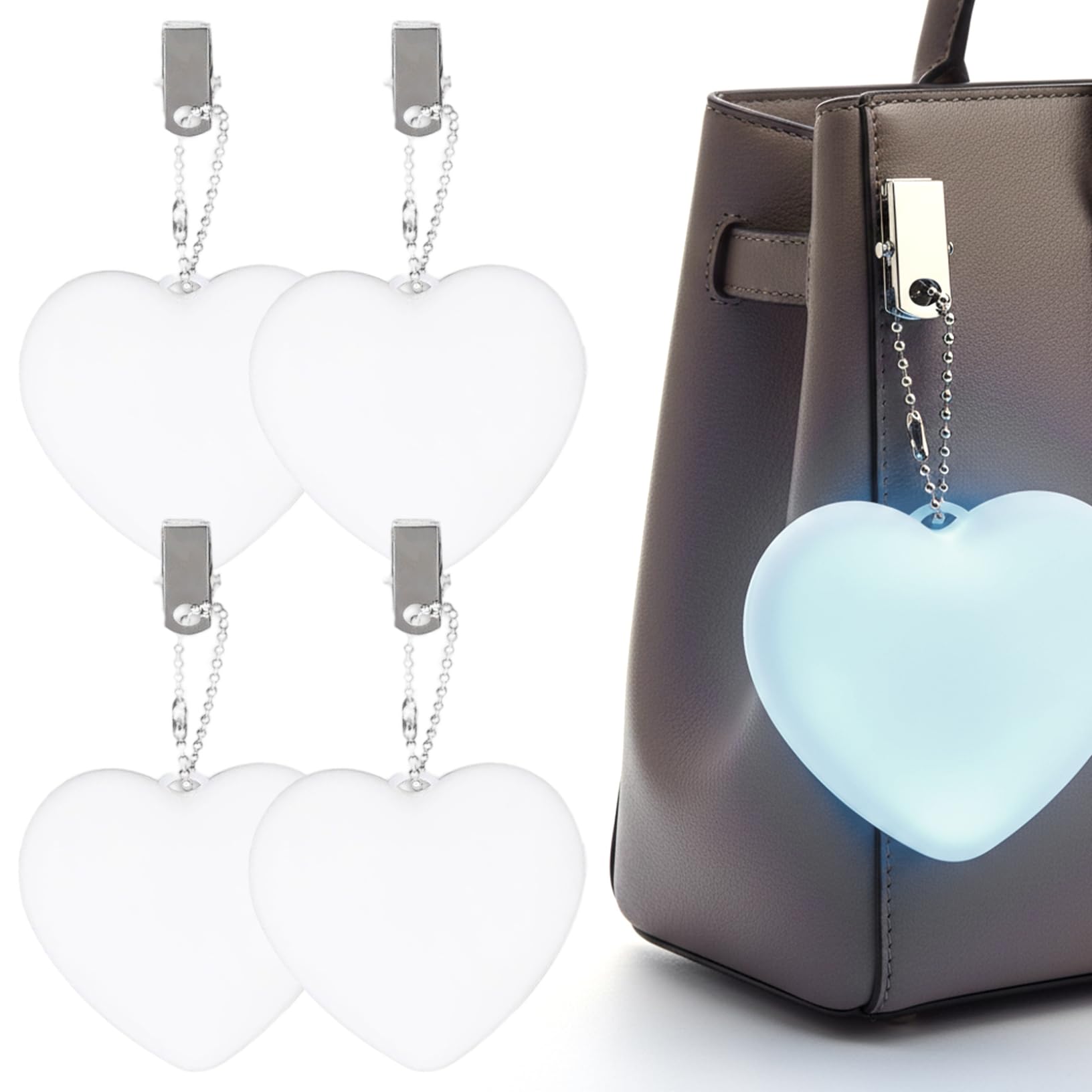 CAKEEYUM 4PCS Purse Light Stylish Touch-Control Heart Light USB Rechargeable Purse Flashlight for Loved One