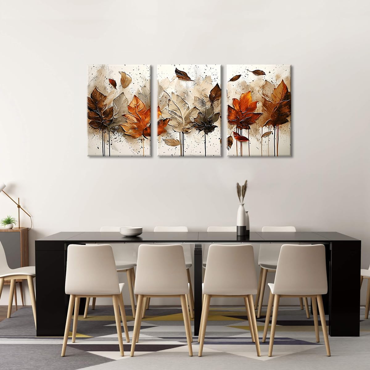 Piy Painting 3er Wandbilder Set, Leinwandbilder Mit Blättern, Vintage Kunstdrucke, Leinwand Bilder Natur, Bild Mit Rahmen, Dekorative Gemälde Für Wanddeko Schlafzimmer Wohnzimmer Flur Büro 58 x 40 cm