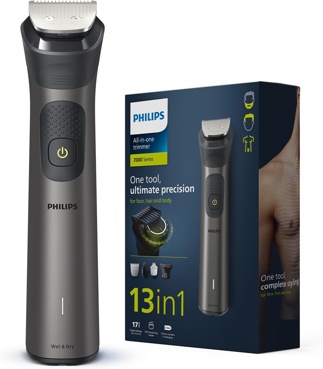 Philips India's No.1 Men's Trimmer | Pro Beardsense Technology | Precision Trimming |13-In-1 | Face,Body & Private Parts | 2 Year Warranty I 120 Min Runtime I MG7920/65,Gray