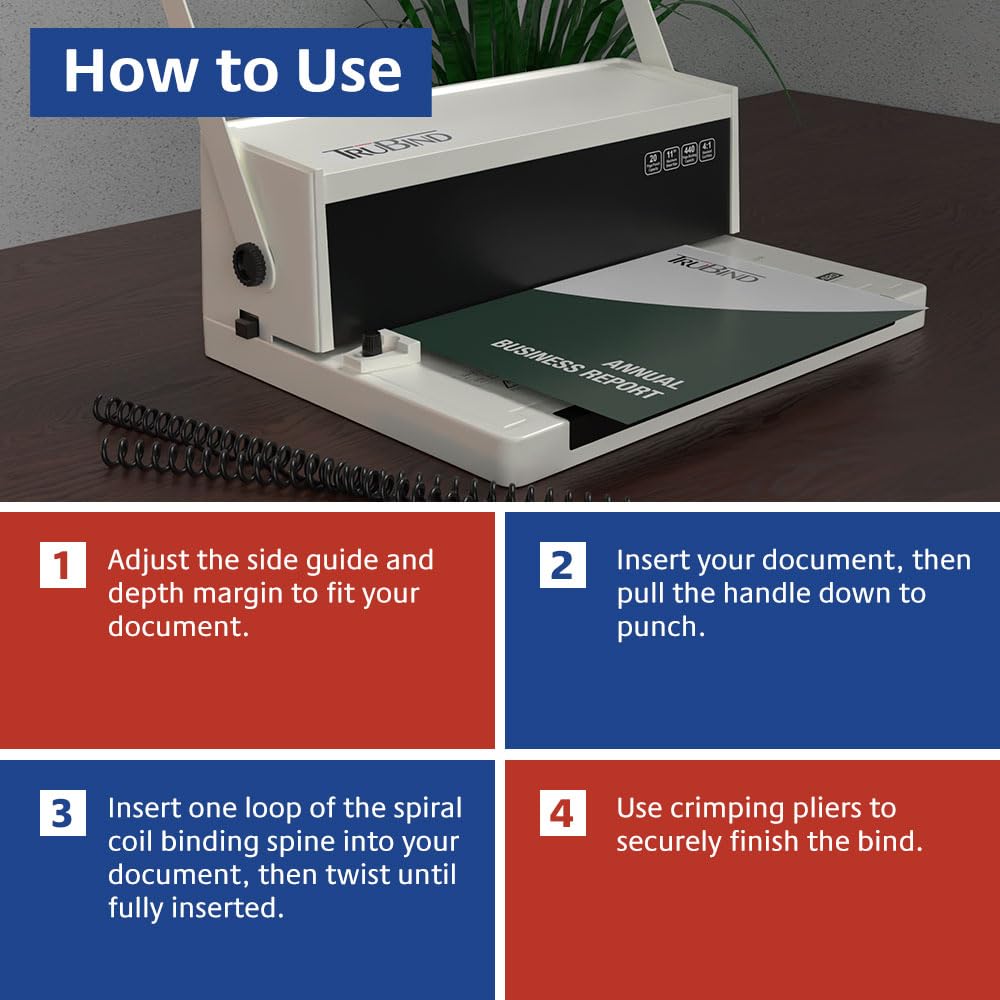 TruBind TB-S20A TruBind Coil Binding Machine - Electric Coil Inserter, 20 Sheet Punch, 46 Disengageable Dies, 4:1 Pitch 20 Sheet Punch Capacity Electric Binder