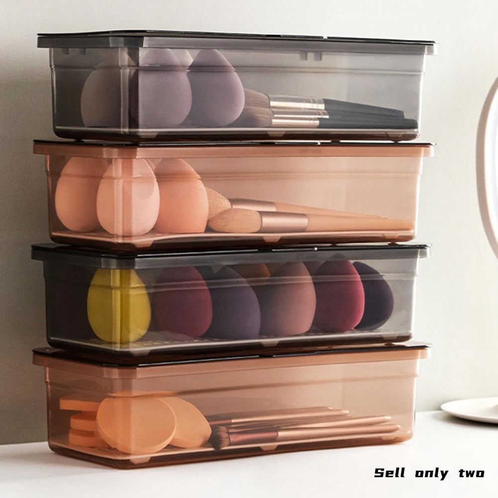 2 Contenitori Per Utensili Con Coperchio - Organizer Per Cassetti, Portaposate In Plastica, Trasparente, 27x11.5x6.5 Cm