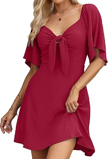 Womens Dresses 2025 Summer Fall Deep V Neck Elegant Bow tie Mini Dress S-XL