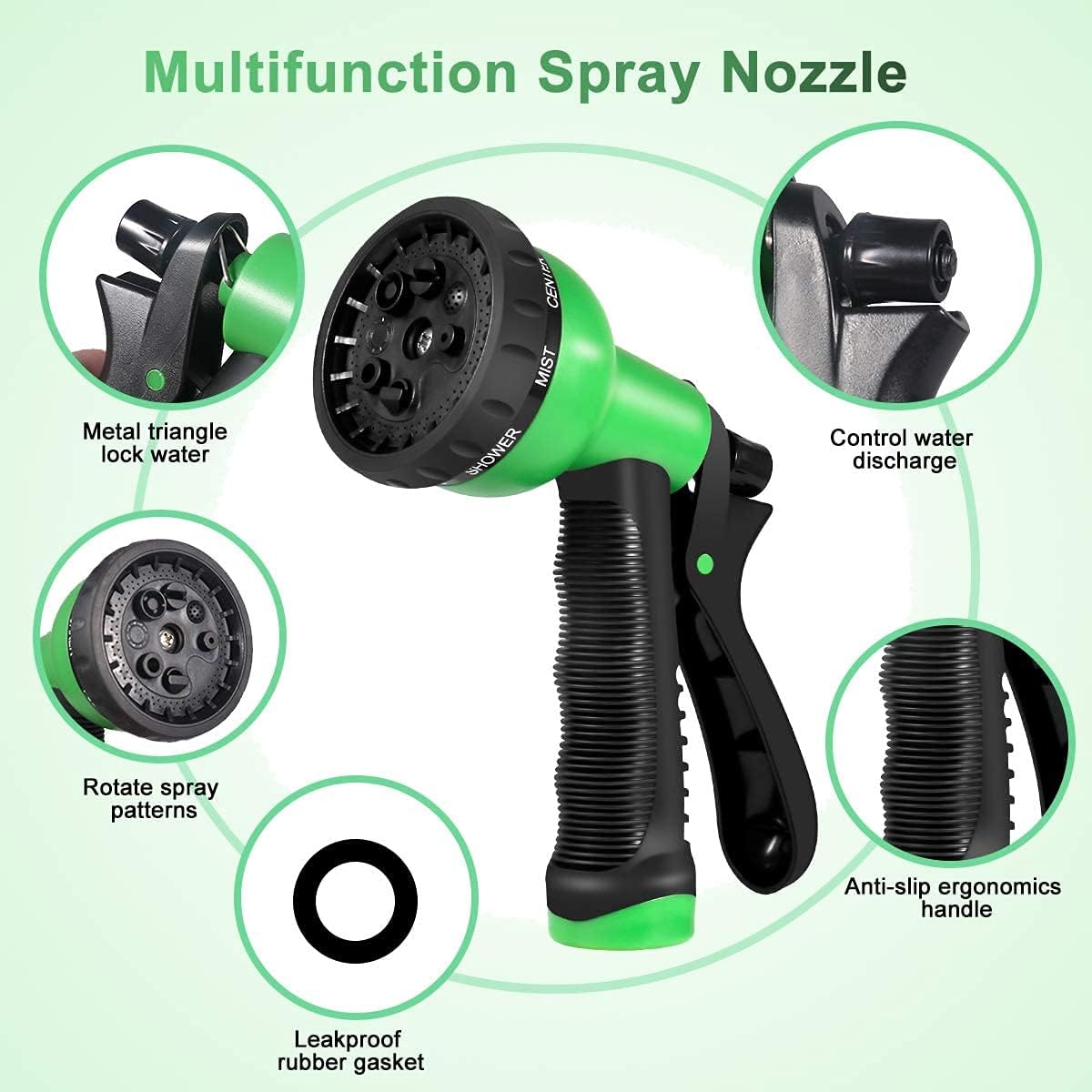 50FT Garden Hose, Flexible Expandable Water Hose with 9 Function Spray Nozzle, Extra Strength Fabric with Durable 4-Layers Latex, Lightweight Kink Free Hose for Watering and Washing : Patio, Lawn & Garden