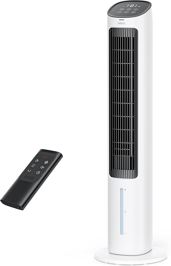 Dreo Tower Fan enfriador evaporativo 40 pulgadas sin manguera oscilacion 80 grados paquetes hielo control remoto silencioso