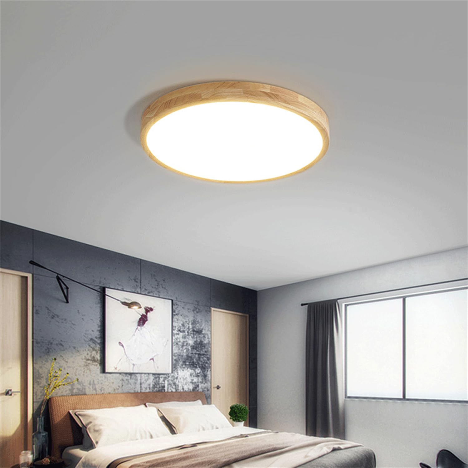 Lámparas Techo LED Madera Con Atenuación Continua Para Dormitorio.