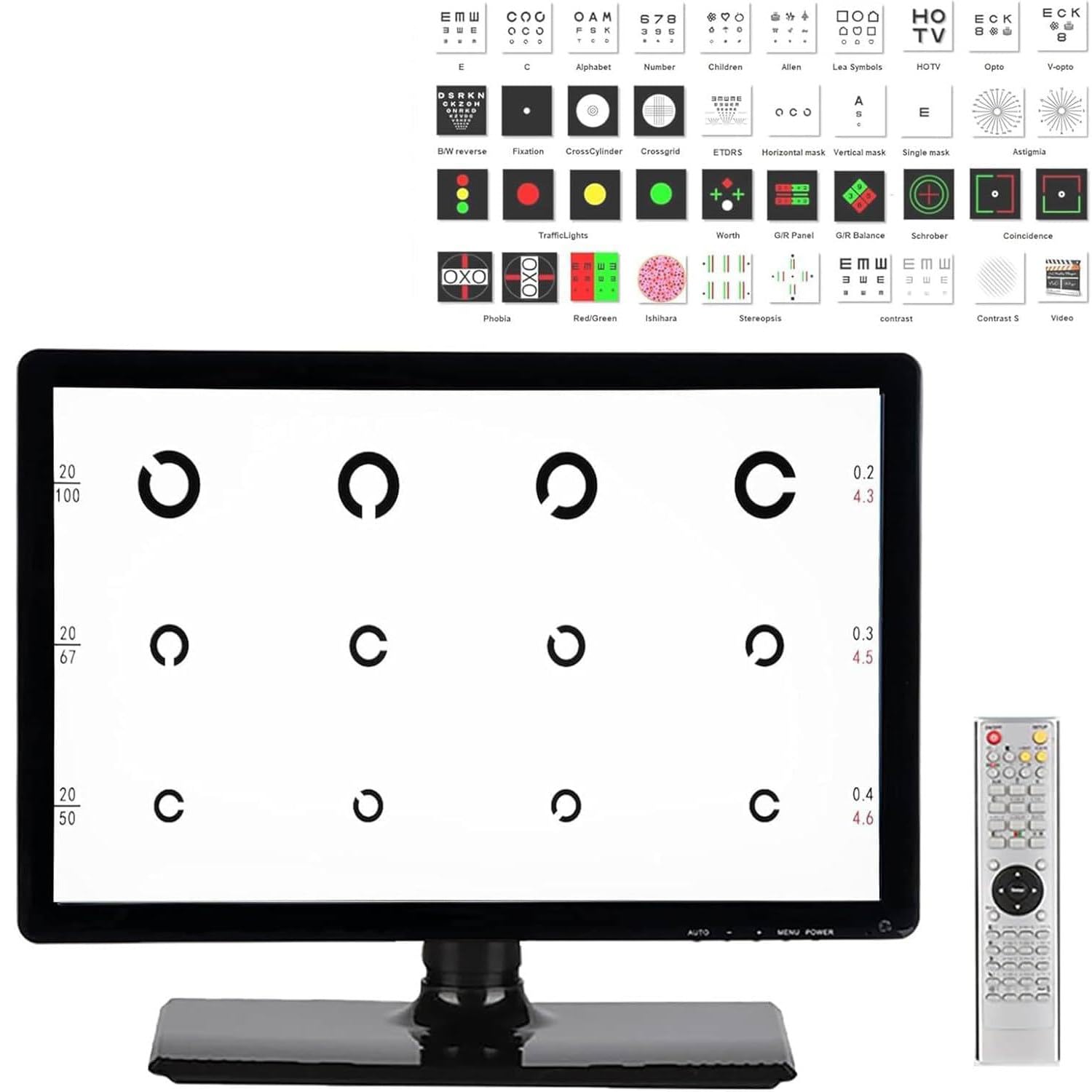 Digitale Sehtafel, 18,5/21,5 Zoll Sehschärfentafel, digitale elektronische LCD-Sehtafel mit Fernbedienung, Testet über 300 Sehziele, einstellbarer Abstand von 1-6 m, für Augenuntersuchungen 21.5in