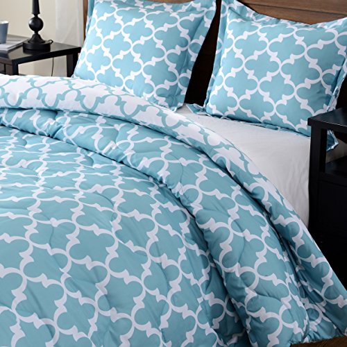 downluxe Lightweight Printed Comforter Set (King,Teal) with 2 Pillow Shams - 3-Piece Set - Down Alternative Reversible Comforter - Image 3