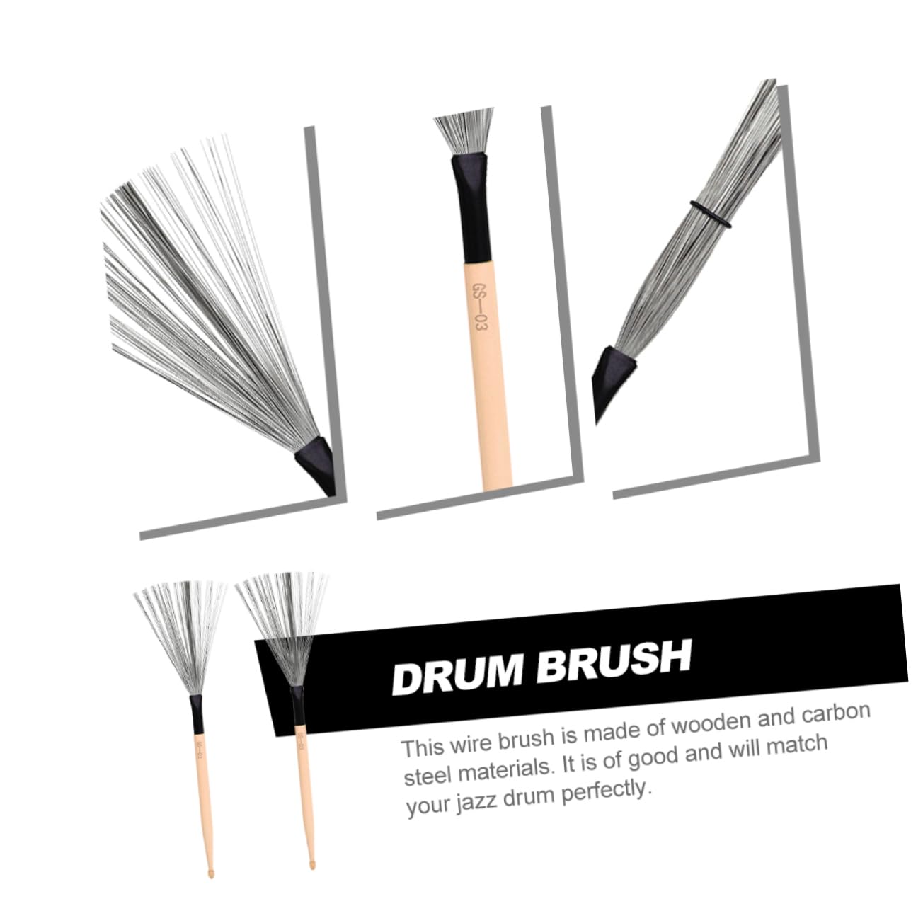 Spazzole Per Percussioni Jazz in Legno Di Acero Con Filo d Acciaio Retrattile Bacchette Durevoli Per Batteristi Principianti e Performance