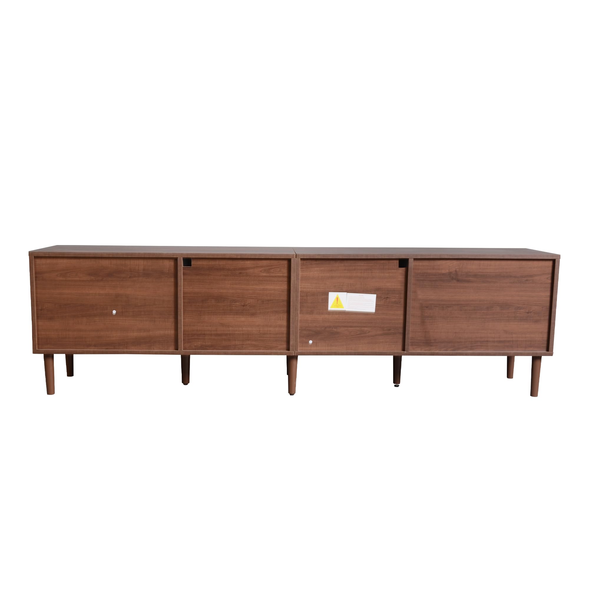 TIZZ Mueble de TV de 180 cm marrón para televisor de 80 pulgadas con 2 cajones de ratán, 2 puertas de cristal arqueadas, 1 puerta de ratán, iluminación LED, salón, almacenamiento elegante