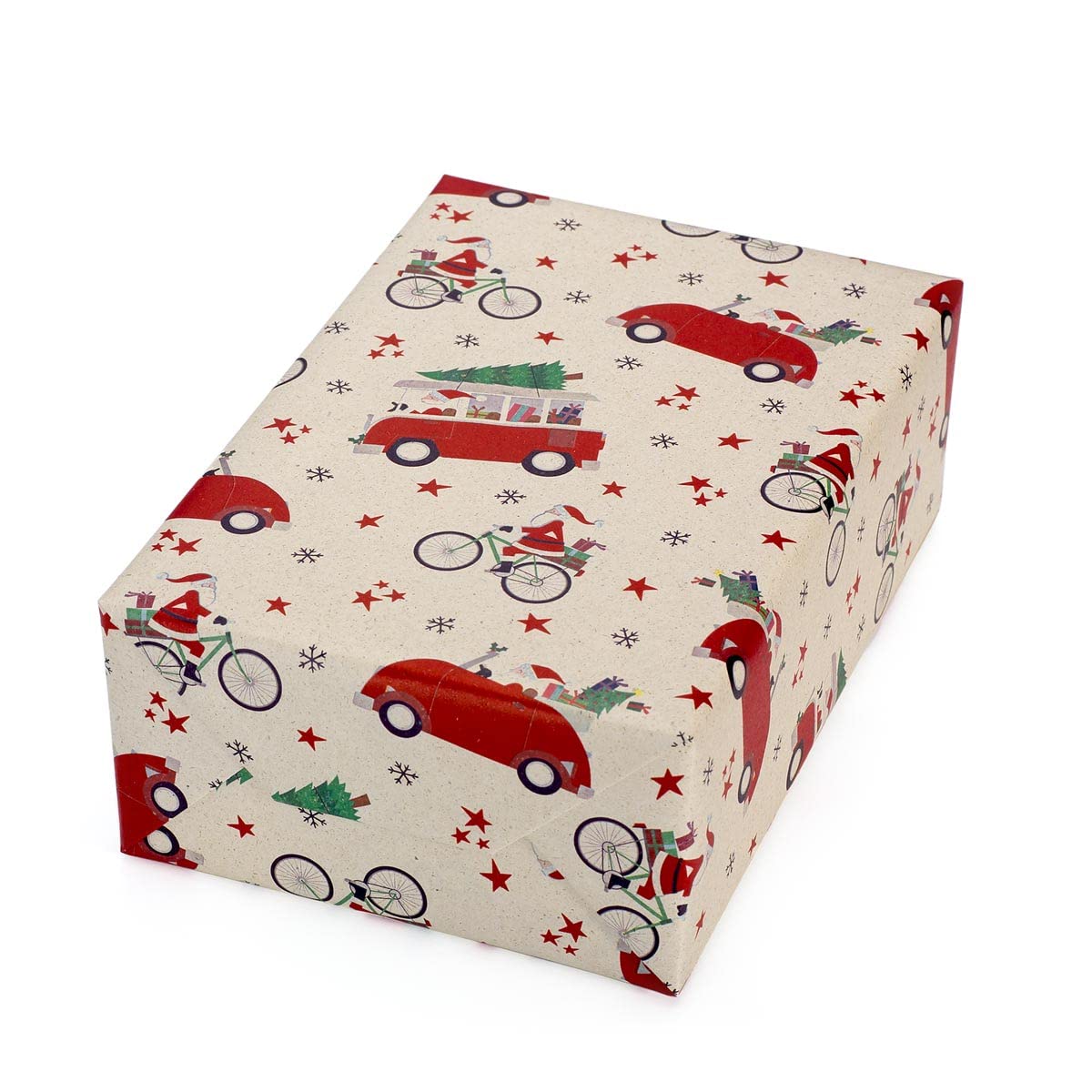 Große Rolle Geschenkpapier aus Graspapier Santa on Tour 50 cm x 200m | 80/m² Weihnachtspapier | HUTNER