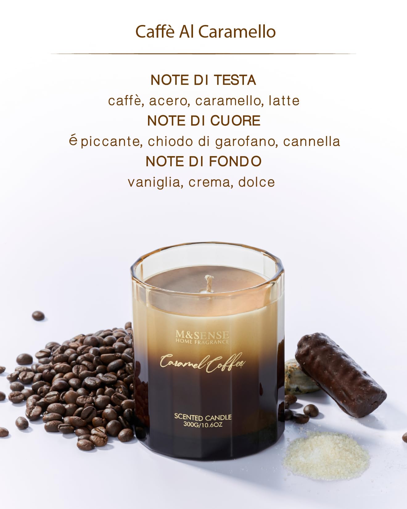 M&SENSE candele profumate al caffè al caramello in barattolo candele naturali di soia con 60 ore di combustione bellissimo regalo candela e decorazione della casa regali per le donne, 330g